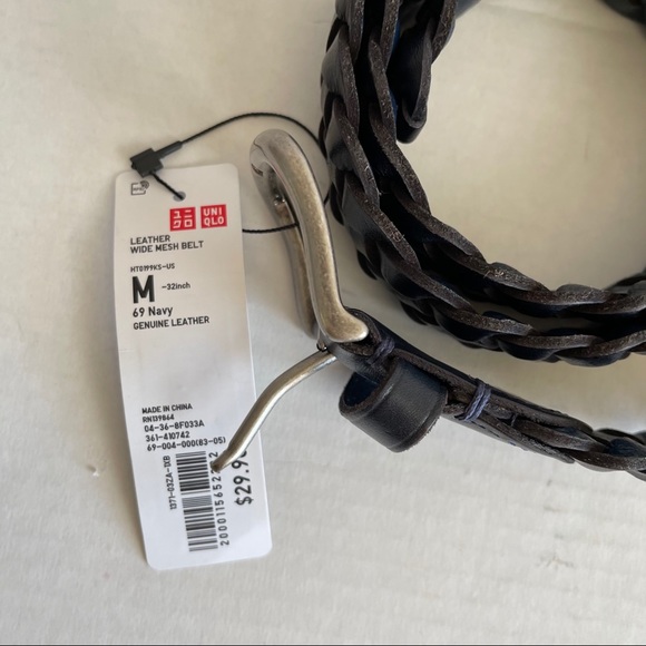 Uniqlo MEN LEATHER WIDE MESH BELT Navy - Picture 2 of 5
